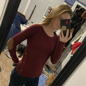 Red top with patch sleeves